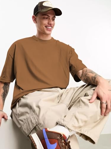 Image of CHKOKKO Oversized Tshirt for man Solid Classic Round Neck Loose Fit Half Sleeve Soft and Comfortable Casual Stylish wear for Summer