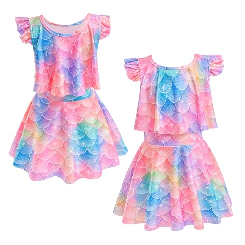 Girls Mermaid Swimsuit 2-Piece Set | Princess Theme Swimwear with Scale Print | Party Bathing Suit for Pool & Beach2