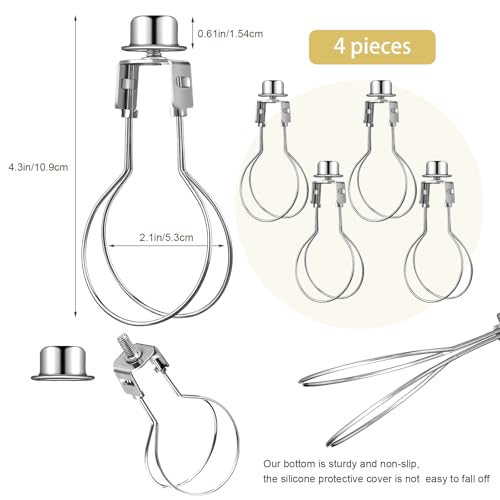 Image of Honoson 4 Pcs Bulb Lamp Shade Light Bulb Clip Adapter Includes Finial and Lampshade Levellers for Replacement (Silver)
