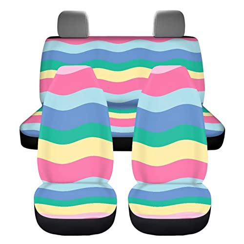 Image of Modysero Rainbow Print Automotive Seat Cover Full Set Custom Breathable Elastic Car Seat Cover for Women Soft Comfortable Vehicle Seat Protector Universal Fit Most Cars SUV Trucks