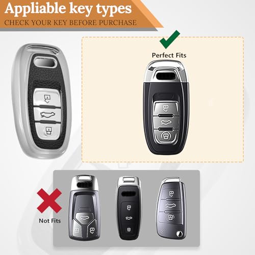 Image of Key Fob Cover for Audi, Braided Loop Keychain Accessory, Silver | Wear-resistant TPU shell, short PU braided loop, daily splash, scratch and drop protection, normal signal use, easy setup