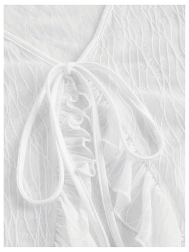 Milumia Women's Textured V Neck Tie Front Ruffle Trim Long Sleeve Mesh Cardigans3