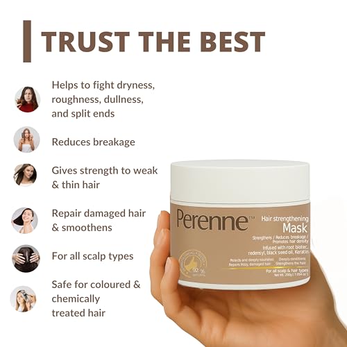 Image of Perenne Hair Strengthening Mask for Hair Fall Control & Damage Repair | Deep Conditioner with Keratin, Redensyl, RootBioTec & Black Seed Oil | Sulphate-Free | Unisex | 100g