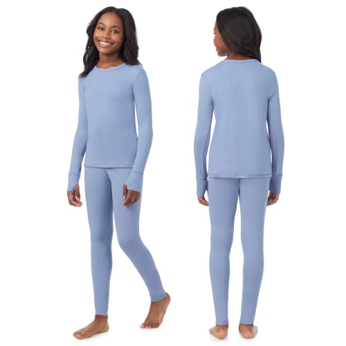 Image of Cuddl Duds Heavyweight 2 Piece Sets Base Layer Thermal Underwear for Girls | Winter Clothing, Fleece Lined Long Sleeve Top & Leggings, Soft Lounge Set for Cold Weather, Moisture Wicking Heat Retention