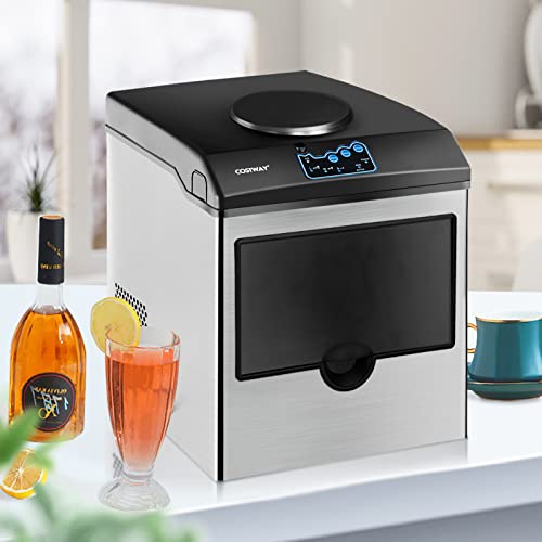 Costway 2 In 1 Countertop Ice Maker Built-In Water Dispenser, 48Lbs Per Day, S/M/L Size Ice Cube, 5Lbs Ice Storage Basket, Fast 6 Mins, Stainless Steel Ice Machine With Extendable Chilled Water Spout #TOP7