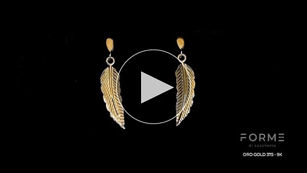 Orecchini a Forma Di Piuma in Oro Giallo 9K - Uomo Donna - Simbolo Di