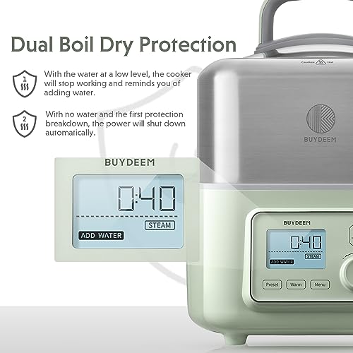 BUYDEEM G553 5-Quart Electric Food Steamer for Cooking, One Touch Vegetable Steamer, Digital Multifunctional Steamer, Quick Steam in 60s, Stainless Steel Steamer Tray, No Stew Pots Included - Thumbnail 2