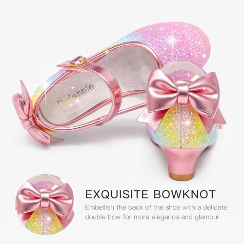 Image of Dufannie Girls Dress Shoes Low Heel Princess Flats Mary Jane Flower Wedding Party Glitter Shoes for Kids Toddler
