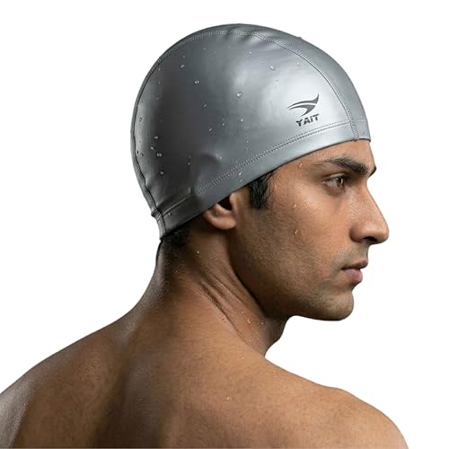 Image of Silicone Coated Fabric Swimming Cap for Men & Women | India's First Lab-Tested Swim Cap | High Elasticity Stretch Fit | Anti-Chlorine Protection | Soft Comfortable Hair Coverage | Silver