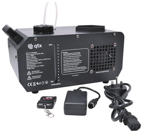 QTX | FLARE-1000 Vertical LED Fog Machine | 1000W Fogger with DMX & RF Remote Control, RGB Lighting Effects for Stage, DJ, Parties, and Events