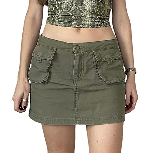 Tooling Denim Miniskirt ins hot Girl high Waist Army Green Bag Hip Skirt Street Punk Denim Mini Skirt