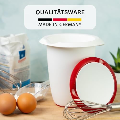 Foto von Westmark Quirltopf mit zweigeteiltem Deckel, 1 l, Mit Ausgießer, Kunststoff, Weiß/Rot, 3151227R