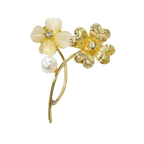 Broche trèfle dorée femme nacre œil de chat pour mariage
