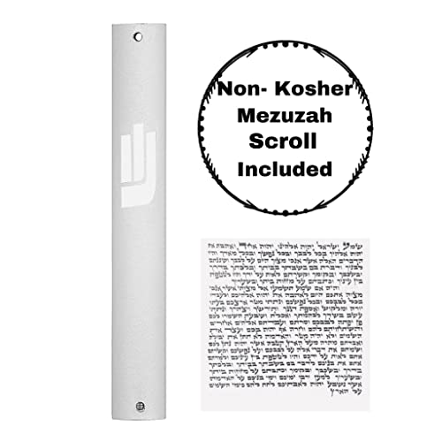 A&S Mezuzot Aluminum Mezuzah Case With Exclusive Modern Shin Design Easy Peel And Stick Judaica Door Mezuza For Parchment Scroll (Silver, 5 Inches) #TOP1