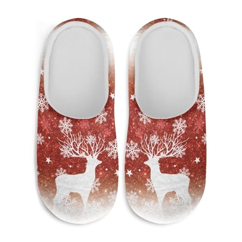 Forchrinse Christmas House Slippers for Women Men Indoor Closed Toe Flannel Slippers Washable Reusable Spa Hotel Shoes