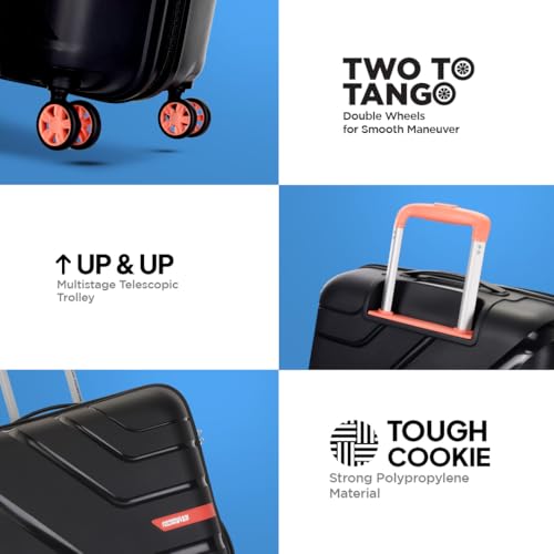 Image of American Tourister Upland Sport 55 CM Small Carry-On Luggage, Polypropylene (PP) Hardside 8 Wheels Spinner Luggage with Combination Lock, Suitcase /Trolley Bag for Travel - Black