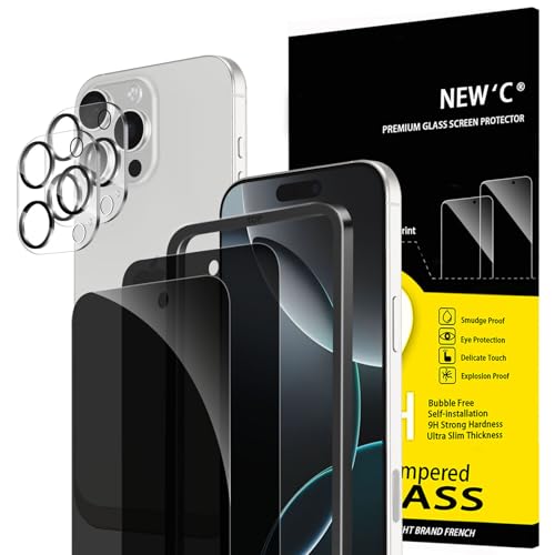 NEWC 2 x Sichtschutz für iPhone 16 Pro Max für Panzerglas (6 9 Zoll) und 2 x Kamera Panzer Schutz Glas Kameraschutz -Einfaches Installationswerkzeug enthalten-Verbesserter 28-Grad-schutzwinkel