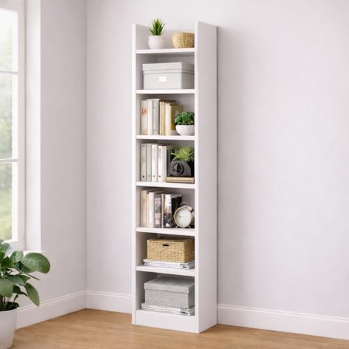 Image of ECOLINE 7 Tier Engineered Wood Book Shelf for Home Library | White | Multipurpose engineered wood bookcase. Ideal as a storage rack and display shelf for living room, bedroom, office & kitchen.