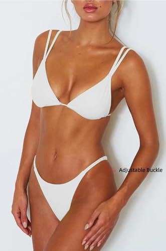 Image of Women's Sexy Thong Bottom Two Piece Bikini Double Shoulder Straps Cute Swimsuit Triangle Bathing Suit