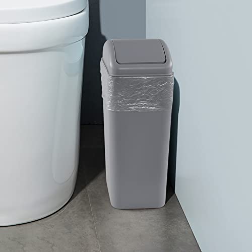 Image of Anbers 12 L /3.2 Gallon Slim Trash Can with Swing Cover, Small Plastic Lidded Garbage Can, Grey, F