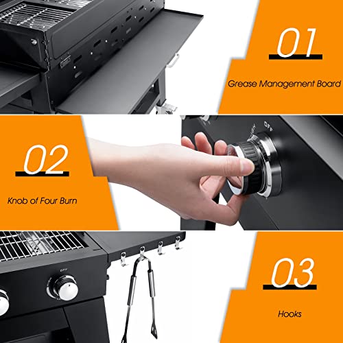 Adreak 4 Burner Propane Gas Grill, Portable Outdoor BBQ Griddle