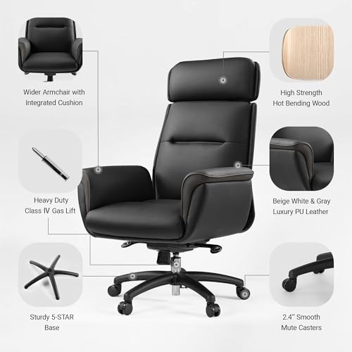 Image of EUREKA ERGONOMIC Royal Ergonomic Office Chair Executive Desk Chair, Microfiber Leather High Back Executive Chair Comfy Ergonomic 360 Swivel with Lumbar for Home Workshop- Black