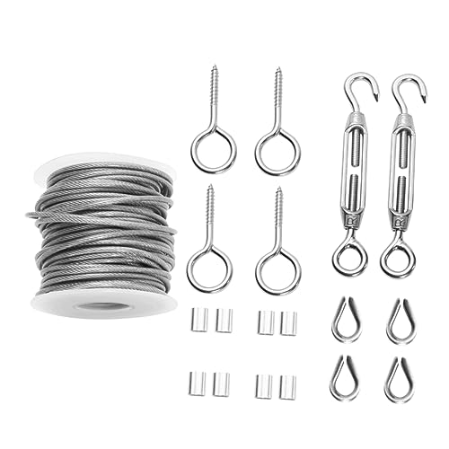Hemobllo 19pcs Stainless Steel Wire Rope Set for Outdoor Light Guide Wire Hanging Kit Tensioner Cable Soft 7x7 Braided