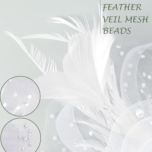 Image of DRESHOW Fascinators Hat Flower Mesh Ribbons Feathers on a Headband and a Clip Tea Party Headwear for Girls and Women