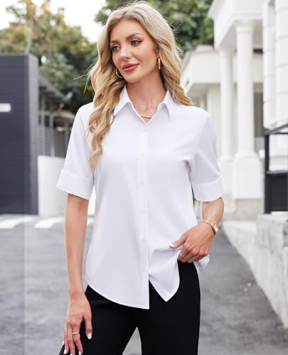 Button Down Shirts for Women Fitted Short Sleeve Dress Shirt Collared Blouses Work Tops Wrinkle Free3