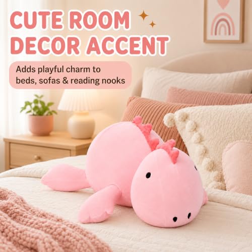 Image of JDF 26 inch 5 lbs Weighted Dino Stuffed Toys, Weighted Dinosaur Stuffed Animals Plush Toy, Cute Animals Plushie Dolls Pillow Gifts, Adorable Stuffed Animal Adults & Kids Plushie Pillow Decor (Pink)