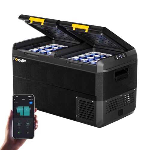 Image of BougeRV Portable Refrigerator, CRS 79 Quart, -4℉~68℉, Dual Zone Car Freezer | Two Zone with Independent Temp Control, 45dB Low Noise, Reversible Door Opening Direction, 12 /24V DC 110V AC, Camping, Truck