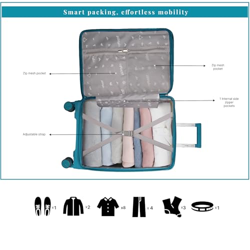 Image of F Gear Myton Cyan Blue Small Cabin Front Opening Hard Luggage | Lightweight Expandable Carry-On Suitcase with 360 Spinner 8-Wheels, Built-in TSA Lock, Anti-Theft Zipper & 3-Level Telescopic Trolley