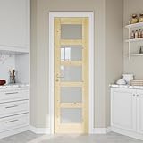 24' x 80' Pine Wood Slab Door, 5-Panel Frosted Glass Interior Doors, Single Room Door for Closet & Bedroom, Farmhouse Style as Prehung, Pocket, Bifold, Barn Doors, Easy DIY Stain, Shaker w/o Hardware