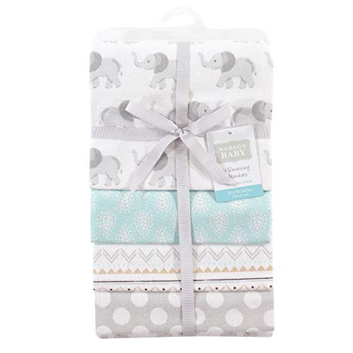 Image of Hudson Baby Unisex Baby Cotton Flannel Receiving Blankets, Gray Elephant, One Size