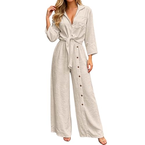 Ensemble uni manches longues boutonnage devant pantalon à poches