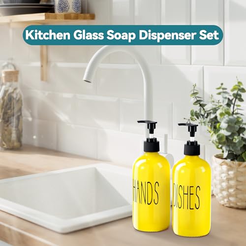 Image of COHOSEGE Glass Soap Dispenser Set 2 Pack,16 Oz Dish Soap Dispenser for Kitchen Sink,Lemon Kitchen Decor and Accessories,Yellow Decorations and Kitchen Utensils for Kitchen