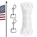 Hamho Flag Pole Rope 60ft Flagpole Rope 5/16â€ Diameter with 2 Packs Zinc Alloy Swivel Snap Hooks for Flagpoles up to 30 Feet Flag Pole Rope Kit White Braided Polyester Halyard Rope for Outdoor