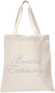 Varsany Ivory Brides Entourage Luxury Crystal Bridal Tote Bag - Wedding, Hen Party, Anniversary, Gift Bags - Handmade, Cotton Bridal Party Tote Bags for Women - Travel, Shopping, Beach