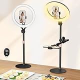 11" Desk Ring Light,Wireless Bluetooth Ring Light with Stand & Phone Holder,Overhead Phone Mount for Video Recording,Tripod for Cooking Videos,Webcam Lamp/TikTok/YouTube,Compatible with iPhone Camera