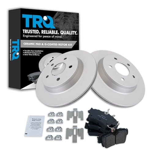 Image of TRQ Rear Brake Pad and Rotor Set Ceramic G Coated Vented Rotors Compatible with 1994-2004 Ford Mustang
