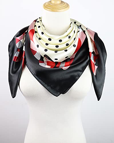 Vabovin 35" Women's Silk Like Scarf Large Square Satin Headscarf Fashion Pattern Hair Scarves And Wraps (Black White Polka Dot) #TOP2
