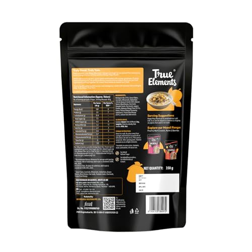 Image of True Elements Mango Mojo Muesli 350 g with Alphonso Mango | Healthy Breakfast Cereal | High Fiber, Protein Rich | Rolled Oats, Seeds & Grains | No Added False Claims | Limited Edition