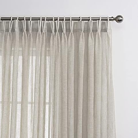 LANTIME Sheer Curtains 84 inches Long, Faux Linen Double Pleated Window Sheer Curtains Panels Drapery for Home, Hotel, Office, 26" W x 84" L, Set of 2, Camel Cover