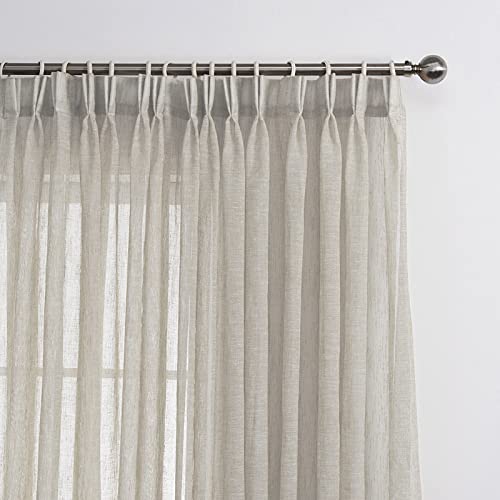 LANTIME 63 Semi Sheer Curtains, Faux inen Double Pleated Window Sheer Curtains Panels Drapery for Home, Hotel, Office, 72 W x 63 L Inch, Set of 2
