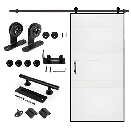 S&Z Tophand® 42 In. X 84 In. White Lacquer Barn Door With 8Ft Sliding Door Hardware Kit, 20-42In Stainless Steel Frame Modern Style Barn Door/Sliding Door/Simple Assembly Is Required #TOP23