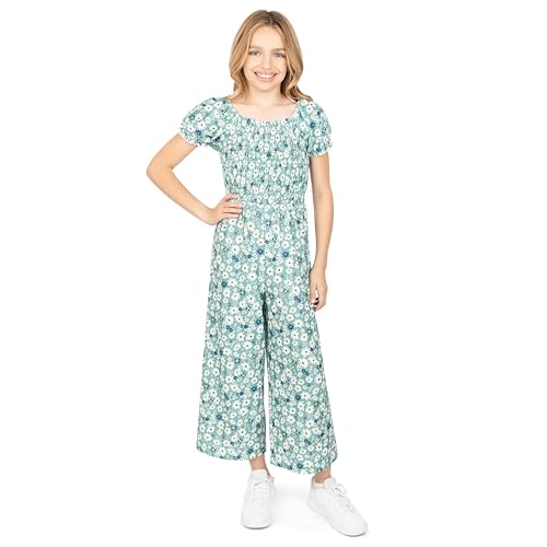 Speechless Girls' Wide Leg Smocked Bodice Cropped Jumpsuit