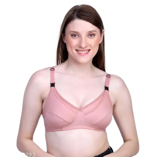 Maternity Nursing Bra Cotton for Women Soft Comfortable Feeding Bra with Easy Clip Down Cups Pink-image-26