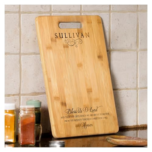 Tabla de cortar rectangular personalizada de bambú "Bendícenos Señor" – 13.75"x9.75" con grabado del nombre de familia miniatura 4