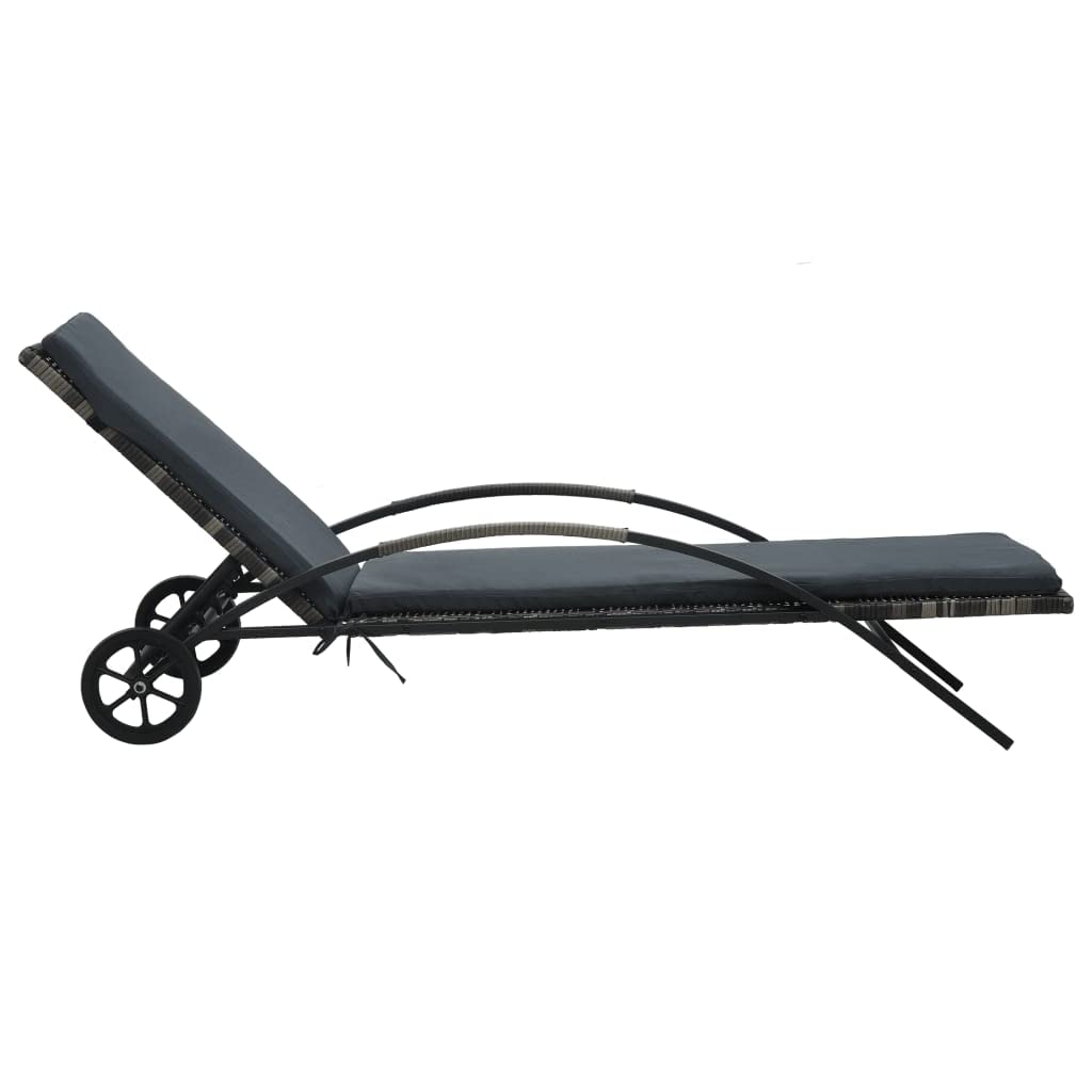 Outdoor Möbel Sonnenliege mit Kissen & Rollen Poly Rattan Anthrazit Outdoor Sitzgelegenheit