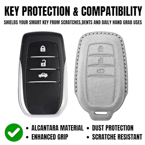Image of KMH Alcantara Key Cover Compatible with Toyota Fortuner | Fortuner Legender | Innova Hycross 3 Button Shell Case Holder Full Key Protector Smart Keycover (D3) Grey - Pack of 1